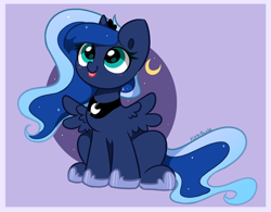 Size: 3308x2576 | Tagged: safe, artist:kittyrosie, princess luna, alicorn, pony, :p, abstract background, blushing, cute, female, hoof shoes, looking up, lunabetes, mare, sitting, solo, spread wings, tongue out, wings