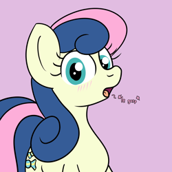 Size: 2000x2000 | Tagged: safe, artist:dafiltafish, bon bon, sweetie drops, earth pony, pony, g4, blushing, bust, female, high res, le gasp, looking at you, mare, pink background, simple background, solo, speech bubble