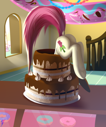 Size: 2500x3000 | Tagged: safe, artist:darky_wings, roseluck, earth pony, pony, g4, bakery, butt, cake, comic, commission, dock, food, high res, plot, raised tail, rosebutt, tail