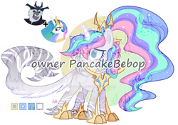 Size: 1280x896 | Tagged: safe, artist:hoochuu, artist:mint-light, princess celestia, storm king, alicorn, hybrid, pony, g4, my little pony: the movie, abstract background, base used, clothes, deviantart watermark, eyelashes, female, fusion, mare, obtrusive watermark, peytral, screencap reference, smiling, watermark
