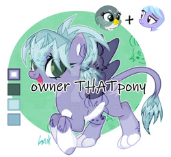 Size: 1280x1180 | Tagged: safe, artist:hoochuu, artist:mint-light, cloudchaser, gabby, griffon, hippogriff, pegasus, pony, g4, abstract background, base used, deviantart watermark, eyelashes, female, fusion, mare, obtrusive watermark, screencap reference, smiling, watermark, wings