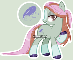 Size: 1410x1155 | Tagged: safe, artist:stormcloud-yt, oc, oc only, oc:fluff feather, earth pony, pony, base used, bedroom eyes, earth pony oc, grin, hoof polish, offspring, parent:blue bobbin, parent:feather bangs, parents:bobbinbangs, raised hoof, smiling, solo