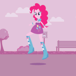 Size: 1000x1000 | Tagged: safe, artist:guyser3, pinkie pie, equestria girls, g4, absurd file size, absurd gif size, animated, boots, clothes, cutie mark on clothes, eyes closed, female, gif, high heel boots, shoes, skipping, skirt, solo, walking