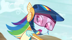 Size: 3410x1920 | Tagged: safe, screencap, rainbow dash, equestria girls, g4, my little pony equestria girls: friendship games, female, helmet, high res, open mouth, solo