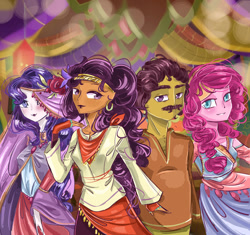 Size: 1280x1205 | Tagged: safe, artist:mrrowerscream, coriander cumin, pinkie pie, rarity, saffron masala, equestria girls, g4, spice up your life, equestria girls-ified, facial hair, father and child, father and daughter, female, male, moustache, tasty treat