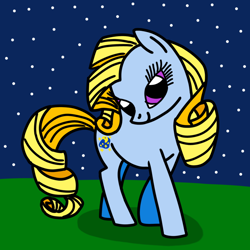 Size: 768x768 | Tagged: safe, artist:danielthebrony57, moondancer (g3), earth pony, pony, g3, g4, blonde hair, cute, female, g3 dancerbetes, g3 to g4, generation leap, lidded eyes, mare, night, shadow, smiling, solo, stars