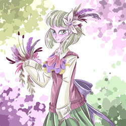 Size: 1280x1280 | Tagged: safe, artist:mrrowerscream, lilac luster, equestria girls, g4, games ponies play, bouquet, crystal empire, equestria girls-ified, female, flower, flower in hair, looking at you, solo