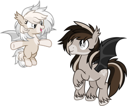 Size: 2674x2243 | Tagged: safe, artist:suramii, oc, oc only, oc:aries, oc:cuddy, bat pony, pony, bat pony oc, bat wings, chest fluff, coat markings, duo, ear fluff, ear tufts, facial markings, female, filly, flying, foal, full body, high res, hooves, looking at each other, looking at someone, male, open mouth, open smile, raised hoof, show accurate, simple background, slit pupils, smiling, snip (coat marking), socks (coat markings), spread wings, stallion, tail, transparent background, unshorn fetlocks, wings, younger