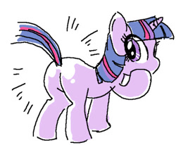 Size: 400x330 | Tagged: safe, artist:sukaponta, twilight sparkle, pony, unicorn, g4, butt, eye clipping through hair, female, hooves, horn, mare, missing cutie mark, plot, raised hoof, simple background, solo, standing, tail, twibutt, unicorn twilight, white background