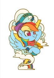 Size: 619x891 | Tagged: safe, artist:drtuo4, part of a set, rainbow dash, pegasus, pony, g4, beanie, bust, cloud, hat, jewelry, lightning, necklace, simple background, solo, white background