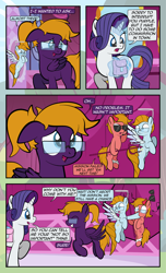 Size: 1920x3168 | Tagged: safe, artist:alexdti, rarity, oc, oc:aqua lux, oc:purple creativity, oc:warm focus, pegasus, pony, unicorn, comic:quest for friendship, g4, ^^, bag, bandage, comic, dialogue, eyes closed, female, fission mailed, floppy ears, flying, folded wings, glasses, glowing, glowing horn, grin, high res, hoof hold, hoof over mouth, hooves, horn, looking at someone, magic, mare, meme, nose wrinkle, open mouth, open smile, pegasus oc, ponytail, puffy cheeks, raised hoof, saddle bag, shoulder angel, shoulder devil, shrunken pupils, smiling, speech bubble, spread wings, tail, telekinesis, wings