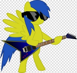 Size: 800x754 | Tagged: safe, artist:mysteriouskaos, artist:wajit, oc, oc only, oc:metal core pony, pegasus, pony, base used, bipedal, blue mane, blue tail, checkered background, electric guitar, frown, full body, guitar, hoof hold, hooves, musical instrument, pegasus oc, solo, spread wings, standing, sunglasses, tail, wings