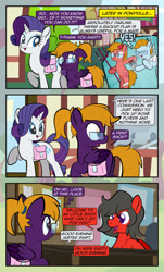 Size: 1920x3169 | Tagged: safe, artist:alexdti, rarity, oc, oc:aqua lux, oc:crimson swift, oc:purple creativity, oc:warm focus, pegasus, pony, unicorn, comic:quest for friendship, g4, bag, bandage, bandaged wing, blushing, comic, dialogue, eyes closed, female, floppy ears, folded wings, glasses, hairband, high res, hoof hold, hoofbump, horn, looking at each other, looking at someone, looking away, looking back, male, mare, motion lines, open mouth, open smile, outdoors, pegasus oc, ponytail, raised hoof, saddle bag, shoulder angel, shoulder devil, smiling, speech bubble, stallion, thought bubble, wings