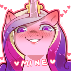 Size: 1159x1159 | Tagged: safe, artist:cold-blooded-twilight, princess cadance, alicorn, pony, g4, blushing, dialogue, female, heart, looking at you, looking down, simple background, smug, solo, transparent background, yandere