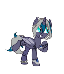 Size: 993x1150 | Tagged: safe, artist:idkhesoff, derpibooru exclusive, oc, oc only, oc:elizabat stormfeather, alicorn, bat pony, bat pony alicorn, pony, alicorn oc, alternate hairstyle, anklet, bat pony oc, bat wings, bracelet, ear piercing, earring, eye clipping through hair, female, grin, horn, jewelry, mare, piercing, raised hoof, raised leg, simple background, smiling, tattoo, transparent background, wings