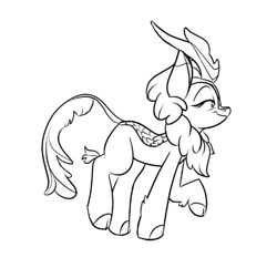Size: 582x564 | Tagged: safe, artist:rocket-lawnchair, autumn blaze, kirin, g4, black and white, female, grayscale, lidded eyes, lineart, monochrome, raised hoof, simple background, solo, white background