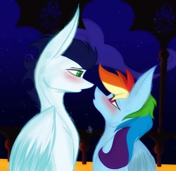 Size: 1320x1278 | Tagged: safe, artist:nightalein, rainbow dash, soarin', g4, blushing, female, looking at each other, looking at someone, male, ship:soarindash, shipping, straight