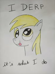 Size: 2992x4000 | Tagged: safe, artist:aking, derpy hooves, pegasus, pony, g4, bust, portrait, solo, tongue out, traditional art