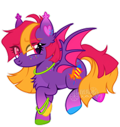 Size: 2192x2326 | Tagged: safe, artist:helithusvy, oc, bat pony, back freckles, bat pony oc, bat wings, chest fluff, colored hooves, colored wings, ear piercing, earring, eye clipping through hair, female, freckles, high res, jewelry, piercing, simple background, solo, spread wings, transparent background, two toned wings, wings