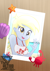 Size: 1150x1642 | Tagged: safe, artist:theretroart88, derpy hooves, crab, aww... baby turtles, equestria girls, equestria girls series, g4, birthday, breasts, busty derpy hooves, cleavage, cute, derpabetes, derpy day, female, open mouth, photo, solo, stupid sexy derpy, waving