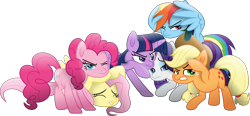 Size: 14728x6810 | Tagged: safe, artist:php178, applejack, fluttershy, pinkie pie, rainbow dash, rarity, twilight sparkle, alicorn, earth pony, pegasus, pony, unicorn, g4, my little pony: the movie, the beginning of the end, .svg available, absurd resolution, angry, applejack's hat, battle stance, collapse, concerned, covering ears, covering eyes, covering head, cowboy hat, cowering, crouching, death stare, eyeshadow, female, folded wings, freckles, gritted teeth, hairband, hat, highlights, hoof on head, hoof over head, horn, hug, lidded eyes, looking at you, makeup, mane six, mare, mid-blink screencap, movie accurate, multicolored mane, multicolored tail, one eye closed, ponytail, protecting, raised hoof, raised leg, salute, serious, serious face, shading, simple background, spread wings, standing, striped mane, striped tail, svg, tail, tail band, transparent background, twilight sparkle (alicorn), vector, wing hands, winghug, wings, wink, winking at you