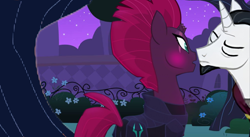 Size: 4096x2242 | Tagged: safe, artist:decokenite, edit, edited screencap, screencap, chancellor neighsay, fizzlepop berrytwist, tempest shadow, pony, unicorn, g4, about to kiss, armor, blushing, broken horn, canterlot gardens, clothes, duo, eyes closed, female, horn, i ship it, just kiss already, male, mare, photo, robe, shipping, shipping fuel, stallion, straight, tempest neighsay