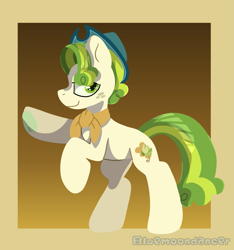 Size: 1533x1638 | Tagged: safe, artist:bluemoon, pistachio, earth pony, pony, g4, my little pony best gift ever, farmer, hat, male, raised hoof, solo, stallion