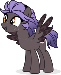 Size: 5595x6837 | Tagged: safe, artist:suramii, oc, oc only, oc:night vision, pegasus, pony, absurd resolution, female, freckles, happy, mare, obtrusive watermark, open mouth, simple background, solo, spread wings, transparent background, vector, watermark, wings