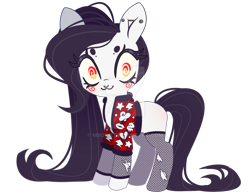 Size: 1024x799 | Tagged: safe, artist:miioko, oc, oc only, earth pony, pony, clothes, deviantart watermark, ear piercing, earth pony oc, eyelashes, obtrusive watermark, piercing, simple background, smiling, solo, stockings, tattoo, thigh highs, transparent background, watermark