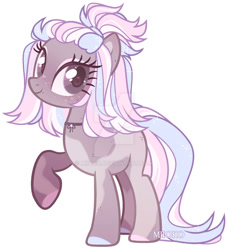 Size: 1024x1129 | Tagged: safe, artist:miioko, oc, oc only, earth pony, pony, choker, deviantart watermark, earth pony oc, eyelashes, female, mare, obtrusive watermark, simple background, smiling, solo, watermark, white background