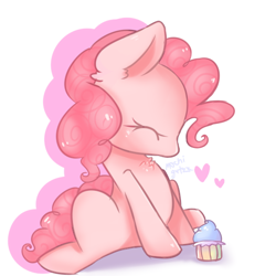 Size: 512x512 | Tagged: safe, artist:mochigutzz, pinkie pie, earth pony, pony, g4, cupcake, cute, diapinkes, eyes closed, female, food, heart, mare, simple background, solo, white background