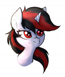 Size: 1600x1900 | Tagged: safe, artist:tatykin, oc, oc only, oc:blackjack, pony, unicorn, fallout equestria, fallout equestria: project horizons, bust, ear fluff, fanfic art, female, horn, mare, portrait, simple background, solo, two toned mane, unicorn oc, white background