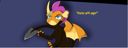 Size: 1291x486 | Tagged: safe, artist:chedx, smolder, dragon, comic:the storm kingdom, g4, alternate universe, bad end, blade, clothes, crystal of light, dragoness, female, storm six, the bad guy wins, uniform