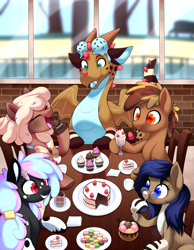 Size: 1175x1517 | Tagged: safe, artist:scarlet-spectrum, oc, oc only, dragon, earth pony, pony, cake, cupcake, donut, female, food, group, ice cream, male, mare, stallion