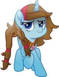 Size: 2553x3326 | Tagged: safe, artist:php178, derpibooru exclusive, oc, oc only, oc:midday shine, pony, unicorn, my little pony: the movie, .svg available, blue eyes, braid, colored pupils, cute face, cute smile, diamond, female, gentle smile, gift art, headband, high res, highlights, inkscape, jewelry, looking up, mare, movie accurate, necklace, ponysona, present, raised hoof, shading, simple background, smiling, solo, stray strand, svg, tail, tail band, transparent background, vector