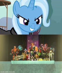 Size: 1032x1223 | Tagged: safe, artist:masedog78, edit, screencap, trixie, human, pony, unicorn, g4, magic duel, alicorn amulet, cape, clothes, evil trixie, female, he-man and the masters of the universe, male, mare, solo