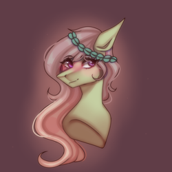 Size: 2048x2048 | Tagged: safe, artist:neonbugzz, oc, oc:lavira, earth pony, pony, bust, floral head wreath, flower, high res, looking at you, portrait, smiling, solo