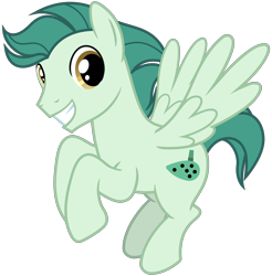 Size: 2950x3000 | Tagged: safe, artist:cheezedoodle96, ocarina green, pegasus, pony, g4, .svg available, big smile, flying, friendship student, full body, high res, hooves, looking at you, male, show accurate, simple background, smiling, smiling at you, solo, spread wings, stallion, svg, tail, transparent background, vector, wings