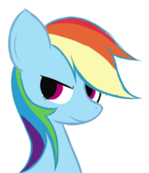 Size: 362x419 | Tagged: safe, artist:alandisc, rainbow dash, pony, g4, bust, confident, female, simple background, solo, white background