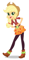 Size: 959x2000 | Tagged: dead source, safe, applejack, equestria girls, g4, my little pony equestria girls: friendship games, official, applejack's hat, boots, clothes, cowboy hat, female, freckles, hand on hip, hat, leggings, looking at you, open mouth, open smile, shirt, shoes, simple background, skirt, smiling, solo, transparent background, vector