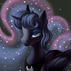 Size: 3000x3000 | Tagged: safe, artist:flower-lescence, princess luna, alicorn, pony, g4, bust, ethereal mane, female, high res, mare, portrait, simple background, solo