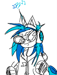 Size: 1280x1684 | Tagged: safe, artist:maretriarch, dj pon-3, vinyl scratch, equestria girls, g4, clothes, eared humanization, headphones, hoodie, horn, horned humanization, partial color, sketch, solo