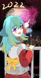 Size: 720x1356 | Tagged: safe, artist:陌路, oc, oc:陌路, anthro, 2022, fireworks, looking at you, new year, smiling, smiling at you