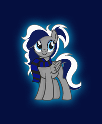 Size: 551x670 | Tagged: safe, artist:charliereds, artist:kathepart, oc, oc only, oc:sofia reds, pegasus, pony, base used, blue background, blue eyes, clothes, cute, female, mare, pegasus oc, scarf, simple background, solo, striped scarf