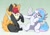 Size: 3507x2481 | Tagged: safe, artist:arctic-fox, oc, oc only, oc:orange cream, oc:starburn, changeling, pegasus, pony, changeling oc, chest fluff, duo, ears back, female, flyswatter, high res, magnetic hooves, male, swatting, yellow changeling