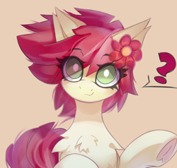 Size: 3008x2863 | Tagged: safe, artist:jfrxd, roseluck, earth pony, pony, g4, chest fluff, flower, flower in hair, high res, question mark, solo, white pupils