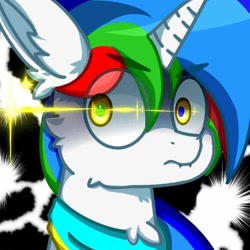 Size: 720x720 | Tagged: safe, oc, oc only, oc:tegar priyadi, alicorn, pony, angry, ear fluff, eye clipping through hair, horn, looking at you, male, solo