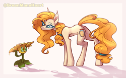 Size: 3232x2000 | Tagged: safe, artist:greenmaneheart, pear butter, earth pony, pony, g4, buttercup, buttercup (plants vs zombies 2), crossover, flower, high res, plants vs zombies