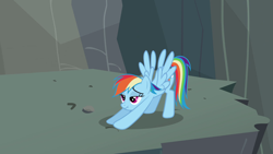 Size: 1920x1080 | Tagged: safe, screencap, rainbow dash, pegasus, pony, g4, may the best pet win, season 2, 1080p, brony history, female, ghastly gorge, iwtcird, mare, meme, meme origin, scrunchy face, solo, spread wings, stretching, wingboner, wings