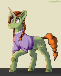 Size: 2000x2500 | Tagged: safe, artist:circumflexs, oc, oc:vein, pony, unicorn, clothes, female, high res, mare, ponytail, raised hoof, solo